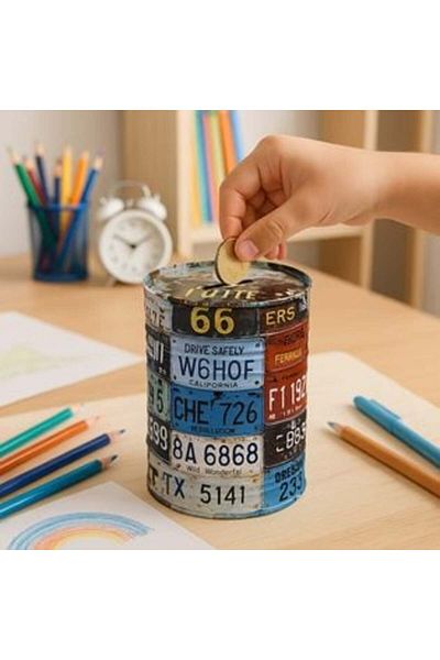 Jumbo Metallic Money Box with Road Sign Model Ø10 x 15 cm