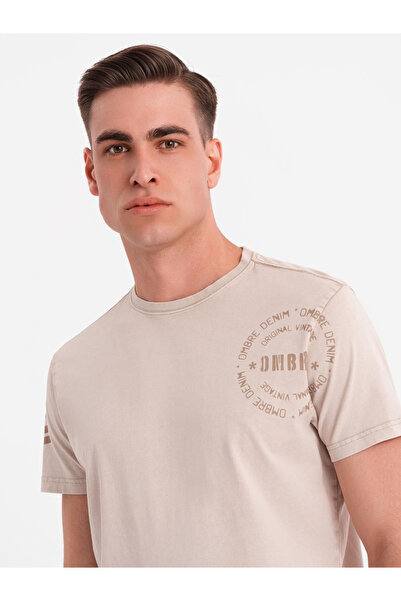 OMBRE Bedrucktes Baumwoll-T-Shirt im Militärstil für Herren - Beige V1 OM-TSW...