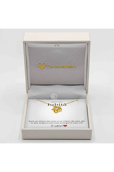 The Jewel Heart Bijuterie Cu Mesaj Pentru Iubită – Argint 925 Placat cu Aur 14K, Cutie Cu LED