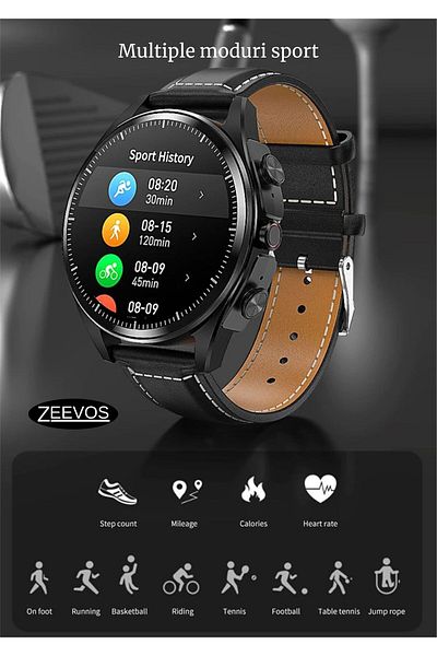 zeevos smart watch, built-in TWS bluetooth headphones, HD bluetooth call, notifications,
