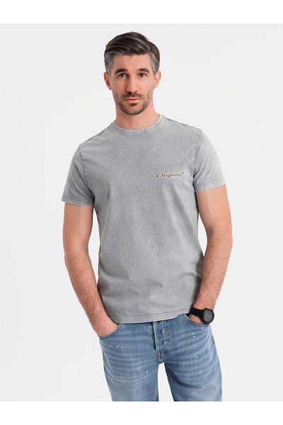 OMBRE Baumwoll-T-Shirt mit Aufdruck auf Brust und Rücken - grau V1 OM-TSWT-0201 S