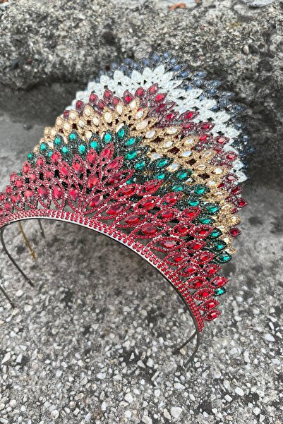 Hobigram Alexa Burgundy Bridal Henna Crown Special Occasion Accessory Women's Crown and Drop Shuttle Earrings Set