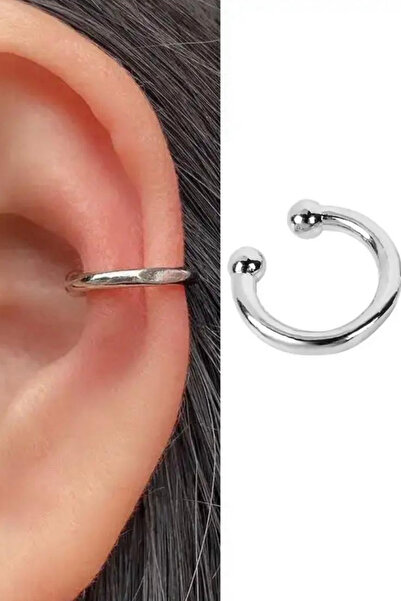 TakıConcept Gümüş Halka Sıkıştırma Deliksiz Fake Çelik Kıkırdak Küpe
