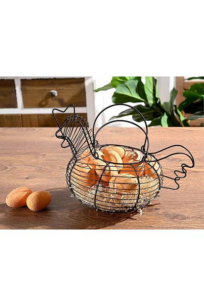 Decorer Metal Hen Basket Black 28x19x19 cm