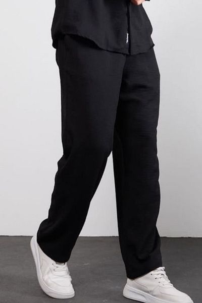 thesunfyre Men's Waist Tie Baggy Fit Relaxed Fit Linen Look Trousers