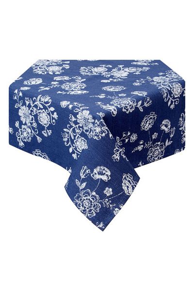 Clayre & Eef Cotton tablecloth blue white Flowers 150x250 cm