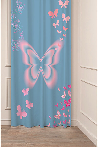 GREENDECOR Fluture Dragoste Iubire Albastru Roz Modelat Design special Digital cu imprimeu (O singură aripă) Perdele de fundal modernă și elegantă