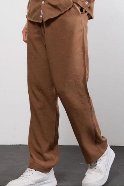 thesunfyre Men's Waist Tie Baggy Fit Relaxed Fit Linen Look Trousers
