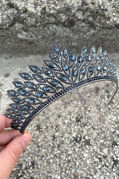 Hobigram Alexa Navy Blue Bridal Henna Crown Special Occasion Accessory Women's Crown Hair Accessory – Crown, Crystal Stone