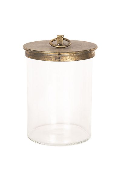 Clayre & Eef Transparent Glass Jar with Gold Metal Lid 15x25 cm