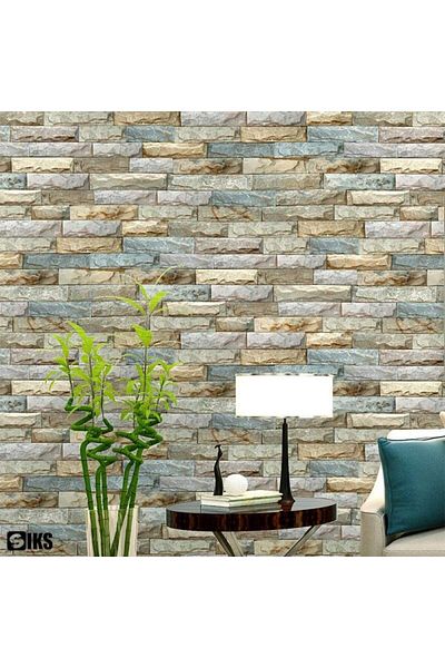 SIKS Self-Adhesive 3D Wallpaper, Embossed Brick Pattern, Beige/Blue, 77x70cm