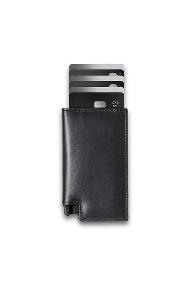 zeevos Leather wallet, ZEEVOS, aluminum card holder, RFID card protection, minimalist, black
