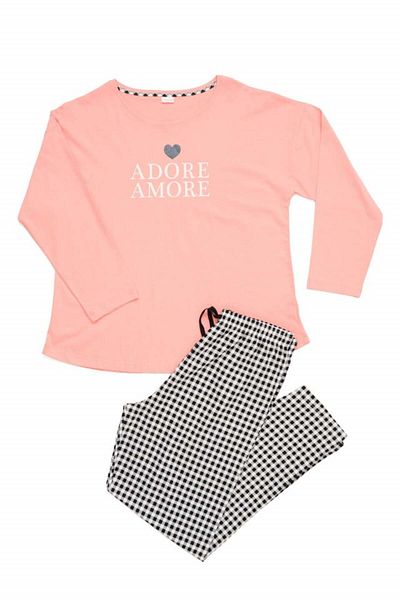 VİENETTA Amore cotton pajamas, big size, peach pink