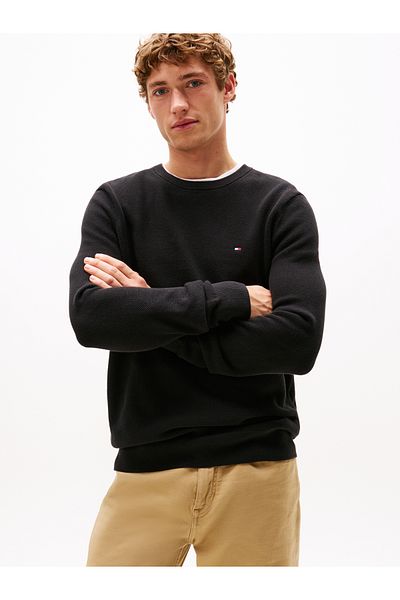 Tommy Hilfiger Tommy Hilfiger Men Black Crew Neck Textured Knit Jumper Sweater