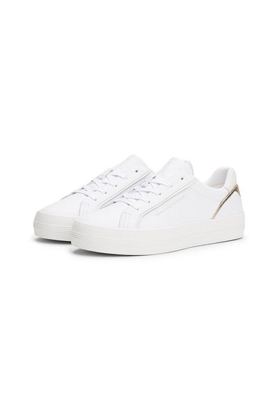Tommy Hilfiger Women White & Gold Essential Vulc Low Top Sneakers