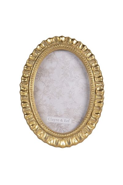 Clayre & Eef Table photo frame, oval wall frame, gold polyresin, 14x2x19 cm