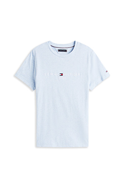 Tommy Hilfiger Men Heathered Blue Logo Short Sleeve T-Shirt