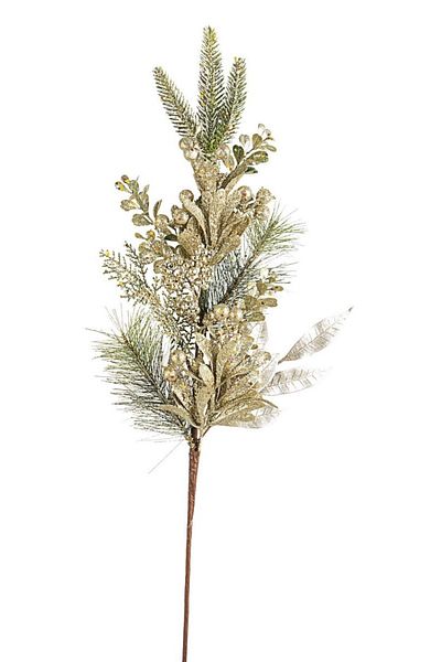 Bizzotto Artificial branch with fir and golden flowers, 70 cm