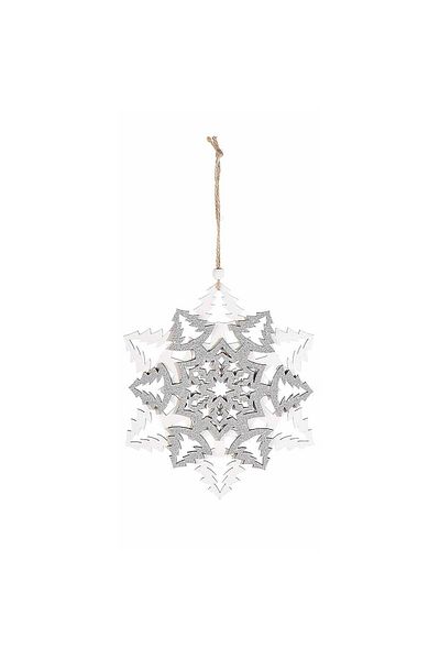 Decorer Hanging wooden decoration white silver Snowflake 16x18 cm