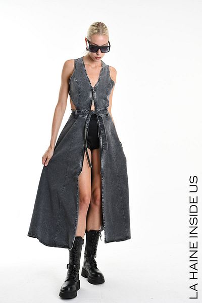 La Haine Inside Us Long Dress With Blank Back - - Xs, Grey