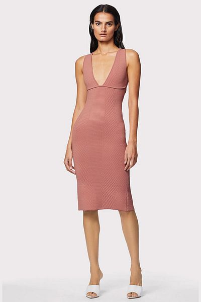 Herve Leger ROCHIE MIDI OTOMANĂ CU DECORAȚIUNE - HERVE LEGER - ROZ, XS