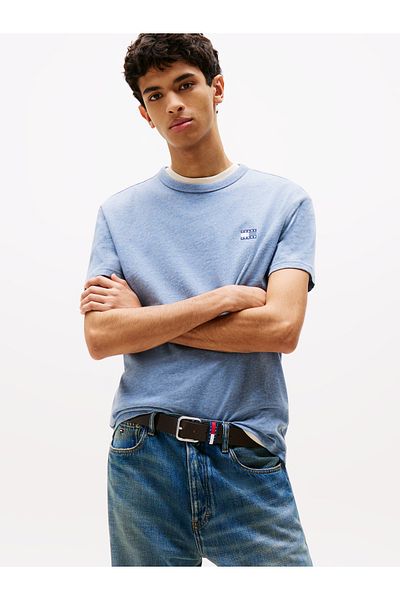 Tommy Hilfiger Men Blue Moment Htr Tonal Regular Fit Badge Short Sleeve T-Shirt