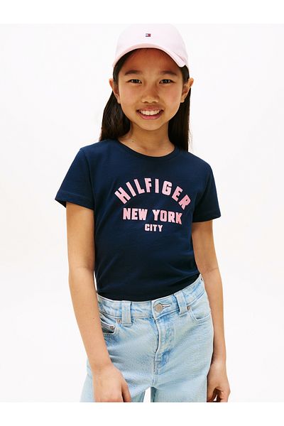 Tommy Hilfiger Girls Dark Night Navy Graphic Short Sleeve T-Shirt