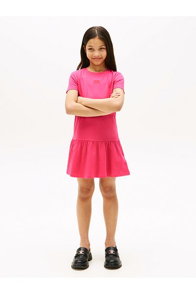Tommy Hilfiger Girls Jewel Pink Flag Tonal Midi Dress
