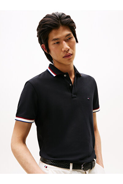 Tommy Hilfiger Tommy Hilfiger Men Black Cuff Interest Slim Short Sleeve Polo T-Shirt