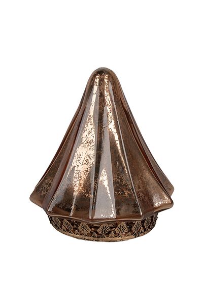 Clayre & Eef Christmas tree glass metal copper with LED 14x16 cm