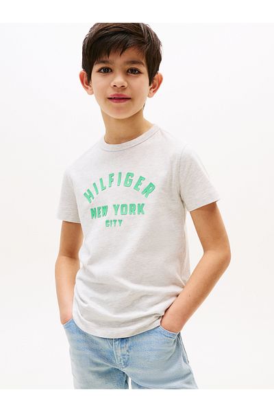 Tommy Hilfiger Tommy Hilfiger Boys Grey Heather Curved Hilfiger Graphic Short Sleeve T-Shirt