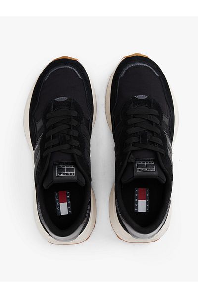 Tommy Hilfiger Women Black Cleated Runner Low Top Sneakers