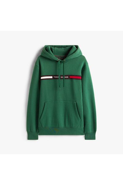 Tommy Hilfiger Male Ornamental Green Hilfiger Chest Insert Hoodie