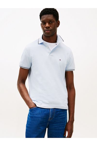 Tommy Hilfiger Men Breezy Blue Tipped Slim Fit Short Sleeve Polo T-Shirt