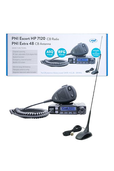 PNI CB PNI HP 7120 ASQ radio station kit, RF Gain, 4W, 12V and CB PNI Extra 48 antenna