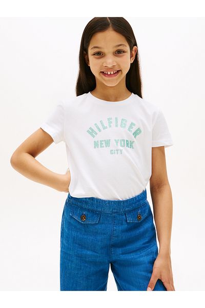 Tommy Hilfiger Tommy Hilfiger Girls White Graphic Short Sleeve T-Shirt