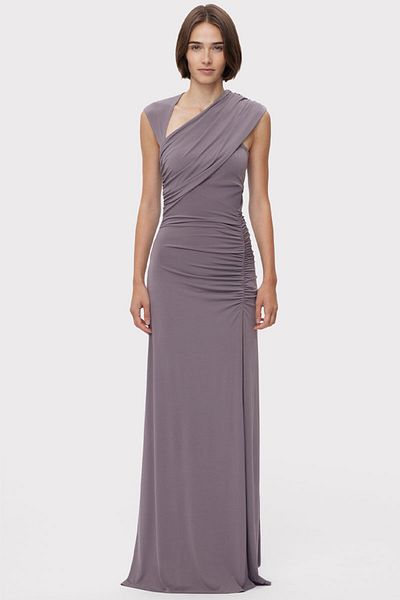 Herve Leger ROCHIE DIN JERSEY MAT CU DRAPAJ ȘI VOLAN - HERVE LEGER - GRI, XS