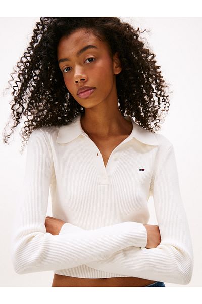 Tommy Hilfiger Women Ancient White Tjw Essential Polo Neck Sweater