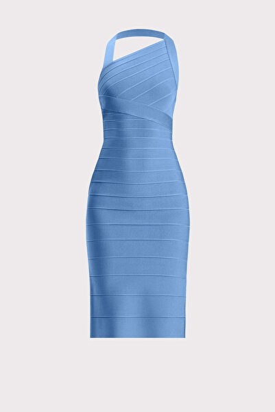 Herve Leger ROCHIE MIDI ASIMETRICĂ CU BANDAJ - - L, ALBASTRU
