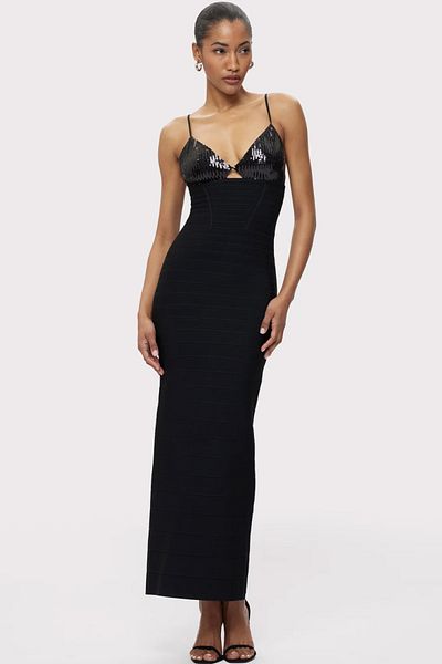 Herve Leger Rochie bandaj cu paiete elastice - - L, Negru