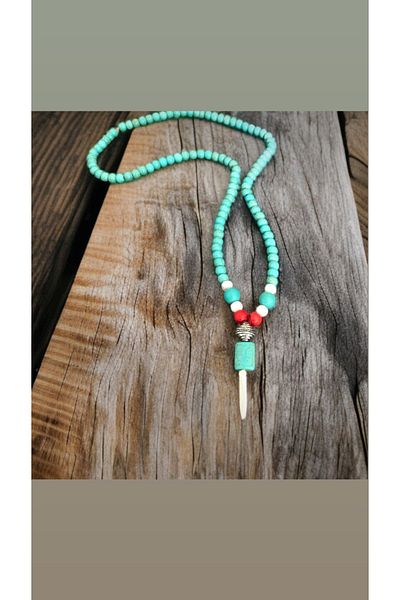 By G Tasarım Turquoise Natural Stone Long Necklace