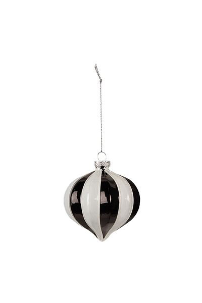 Clayre & Eef Set of 2 Christmas baubles black and white glass 8x9 cm