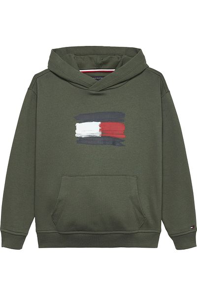 Tommy Hilfiger Male Pewter Green Flag Hoodie