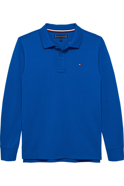 Tommy Hilfiger تي شيرت بولو تومي هيلفيغر للأولاد بأكمام طويلة ونقشة إنديجو نا...