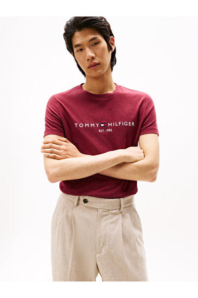 Tommy Hilfiger Tommy Hilfiger Men Deep Rouge Heather Logo Short Sleeve T-Shirt