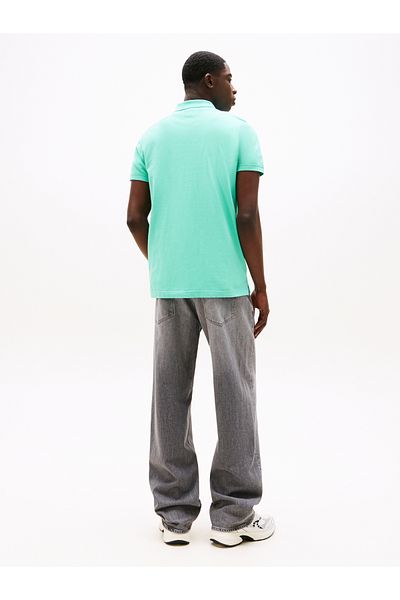 Tommy Hilfiger Men Lagoon Green Slim Placket Short Sleeve Polo T-Shirt