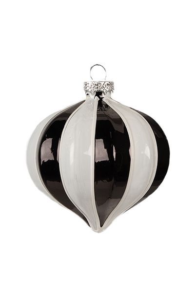 Clayre & Eef Set of 2 Christmas baubles black and white glass 8x9 cm