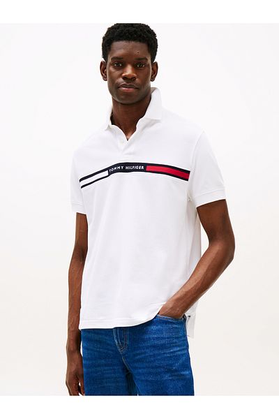 Tommy Hilfiger Tommy Hilfiger Men White Hilfiger Chest Insert Short Sleeve Polo T-Shirt