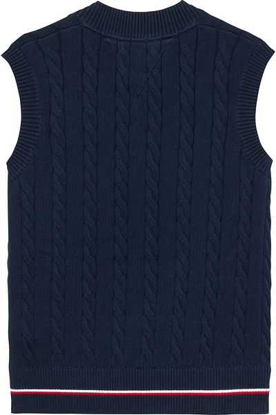 Tommy Hilfiger Boys Dark Night Navy Cotton Cable Global V-Neck Vest Sweater
