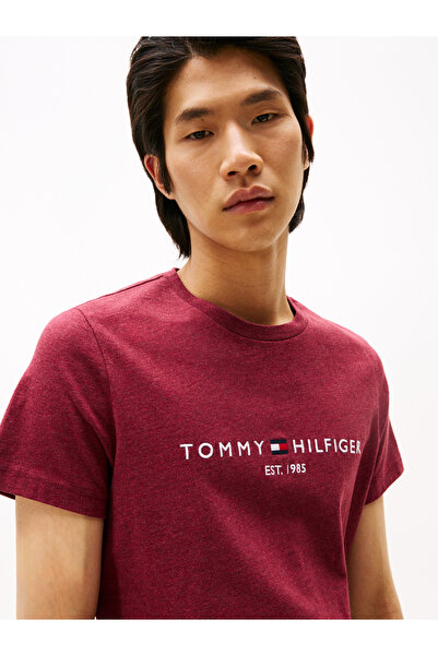 Tommy Hilfiger Tommy Hilfiger Men Deep Rouge Heather Logo Short Sleeve T-Shirt